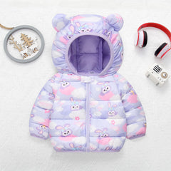 Cartoon Rabbit Cute Keep Warm Girls Jacket 1-5 Years Old Hooded Down Coat For Kids Toddler Children Outerwear