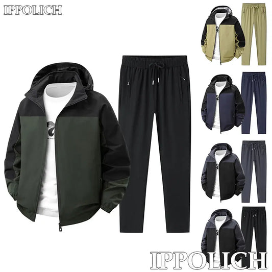 Men Spring Autumn Sport Set Comfortable Breathable Detachable Hooded Jacket Pant Set Training Morning Fitness Running Sport Suit