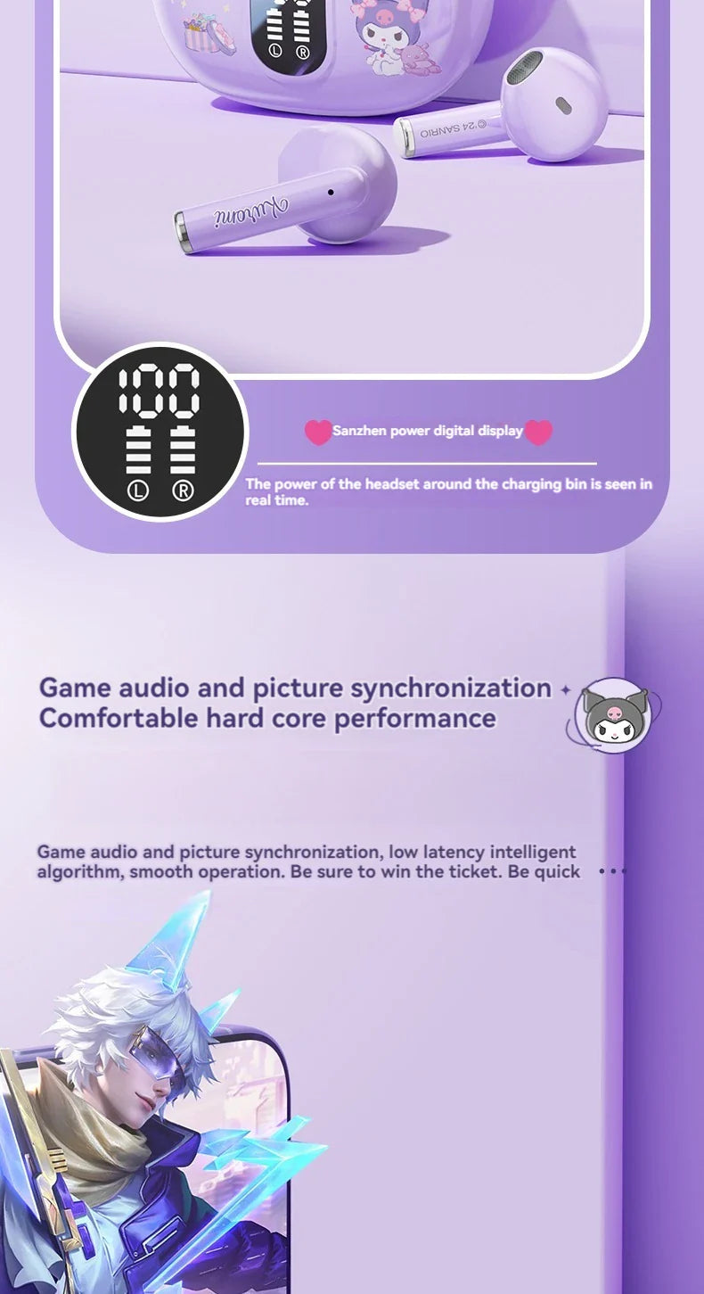Sanrio TWS Earbuds BL48 Kuromi Bluetooth Earphones Cinnamoroll Wireless Headset Hello Kitty Sport Noise Reduction Game Headphone