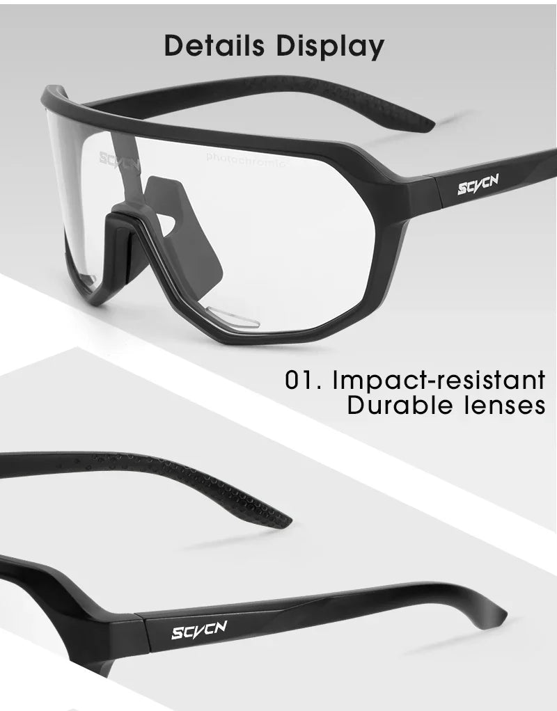 SCVCN Photochromic Cycling Sunglasses Cycling Glasses UV400 Bicycle Eyewear Sports MTB Outdoor Bike Goggles Sunglasses Eyepieces