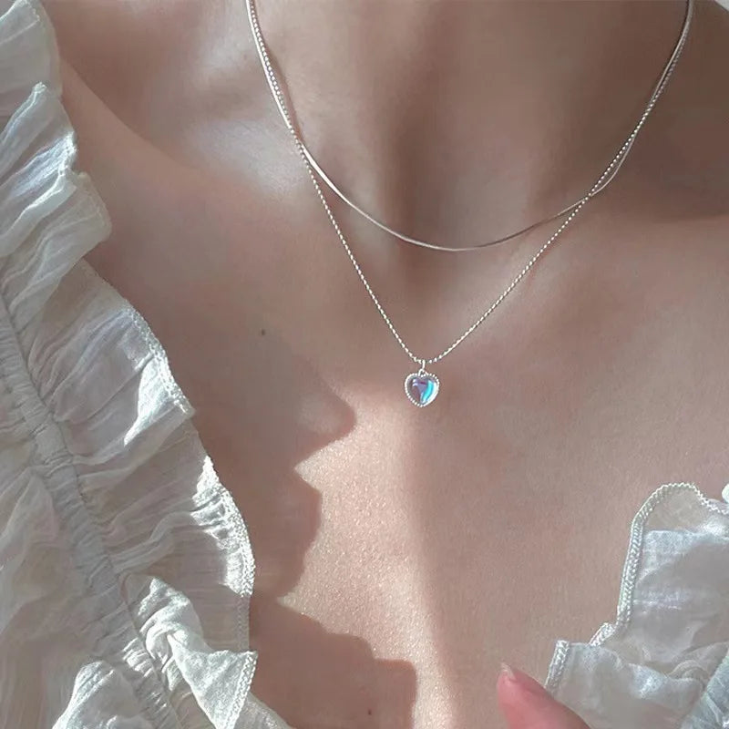 Y2K Retro Kpop Silver Color Pendant Necklaces For Women Gothic Zircon Heart Cross