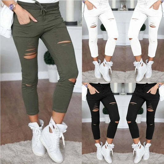 Ripped Jeans for Women Women Big Size Ripped Trousers Stretch Pencil Pants
