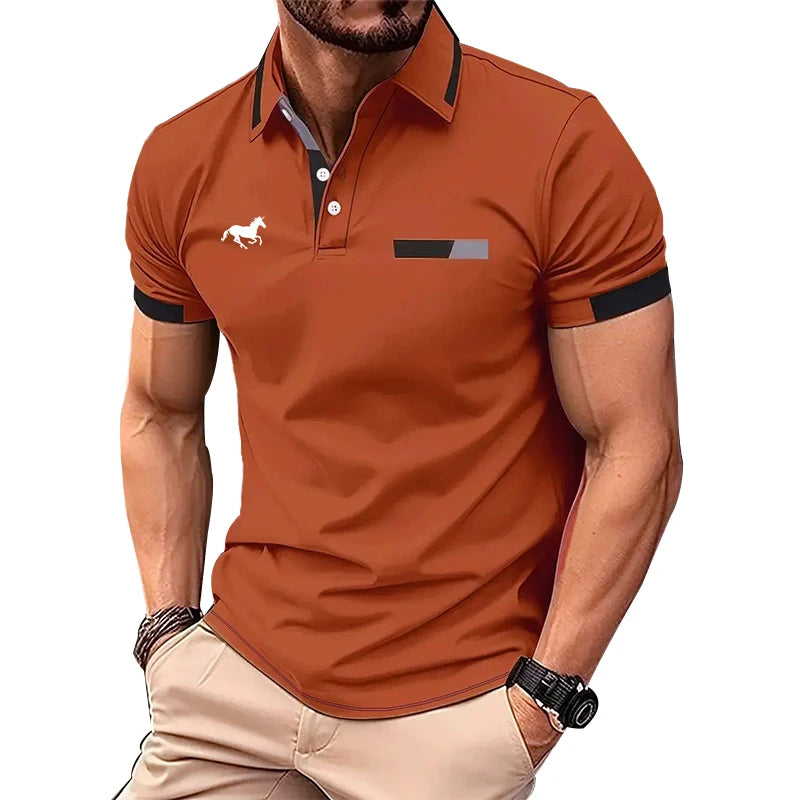Men Summer Short Sleeve Fashion Slim Fit Polo Shirt 100% Polyester Quick Drying Business Casual Polo Shirt Tops 3D Digital Print