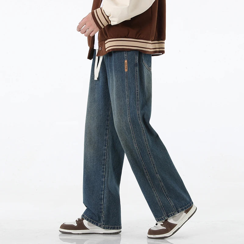 Baggy Men's Straight Leg Jeans Fashion Patchwork Hip Hop High Street Wide Leg