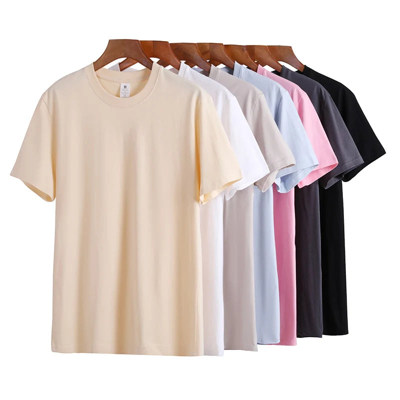 230g Men's Oversized Thick Round Neck T-shirt Summer Short Sleeved T-shirt Pure Cotton Solid Color Top Casual Versatile T-shirt