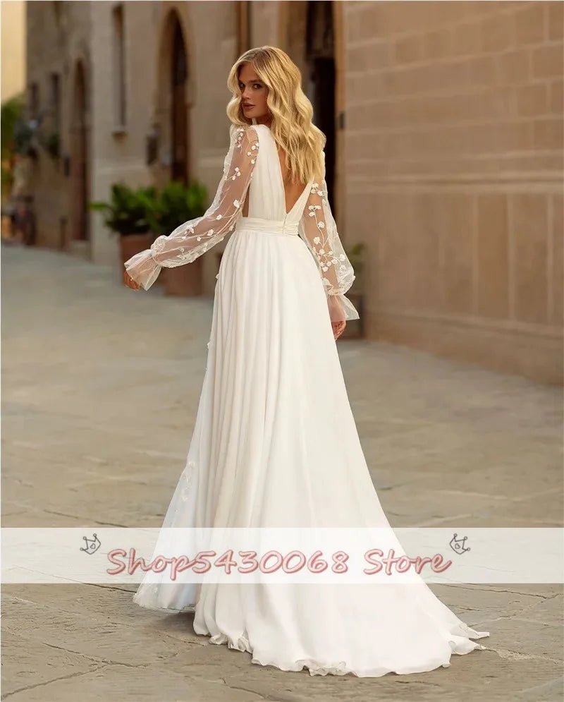 White Bridesmaid Dresses: Wedding Dresses Long Puffy Sleeve Lace Bride Dress