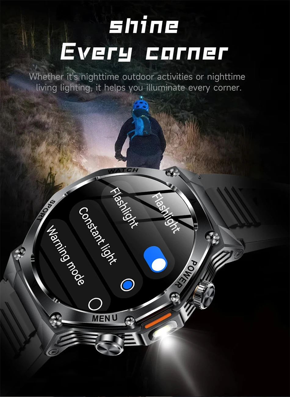 Rugged Outdoor Sports AK82 Smartwatch 1.85" HD Touchscreen 800mAh Long Battery Life Fitness Tracker Calorie Distance Smart Watch