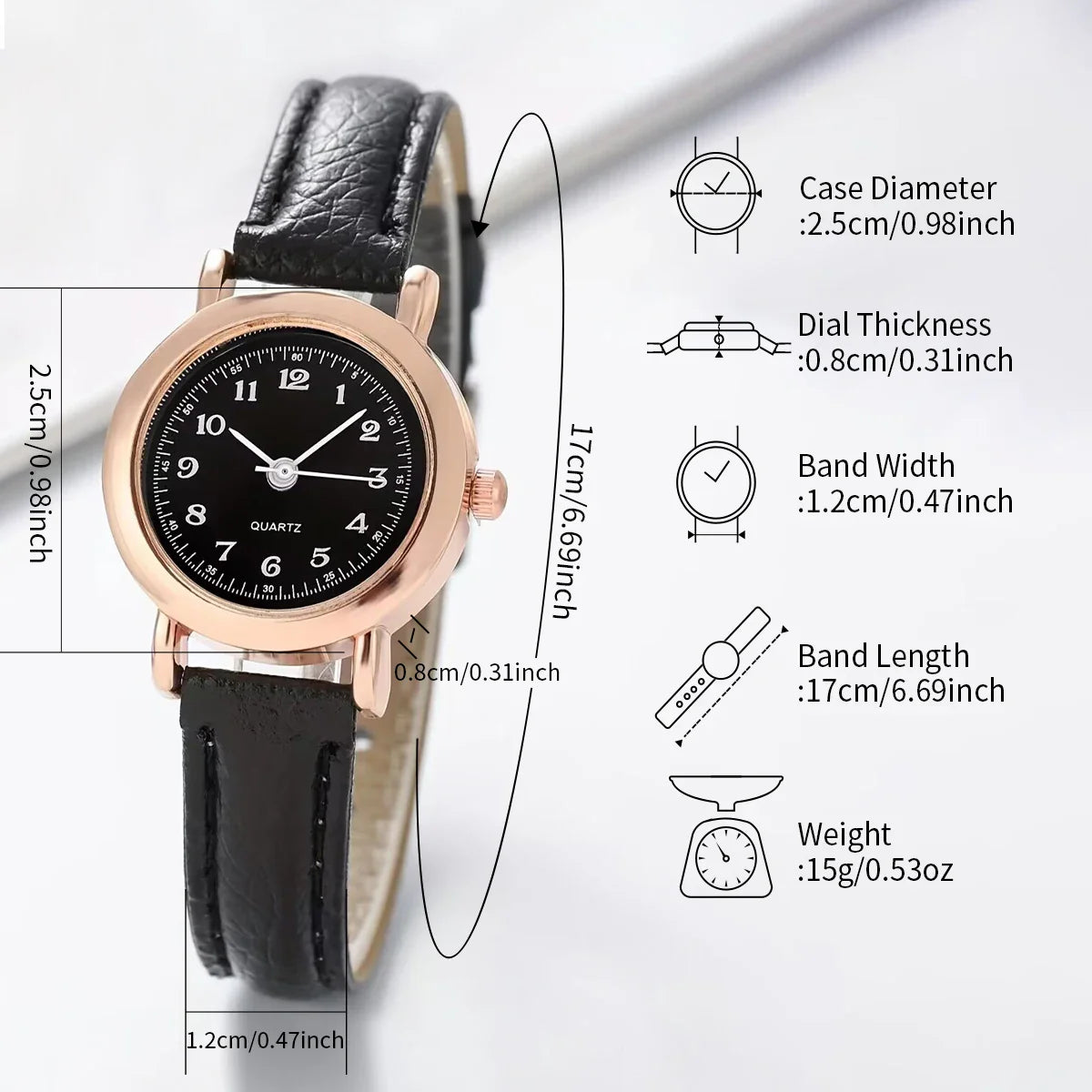 2PCS/Set Fashion Small Dial Women Watches Leather Band Quartz Watch Heart Bracelet Set（Without Box）