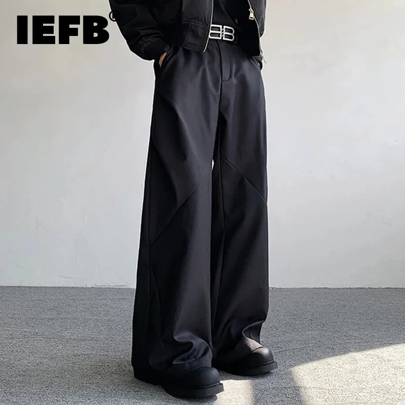 Male Pants Split Pleated Diamond Shaped Loose Casual Suit Trousers
