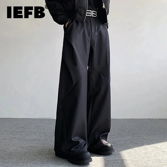 Male Pants Split Pleated Diamond Shaped Loose Casual Suit Trousers