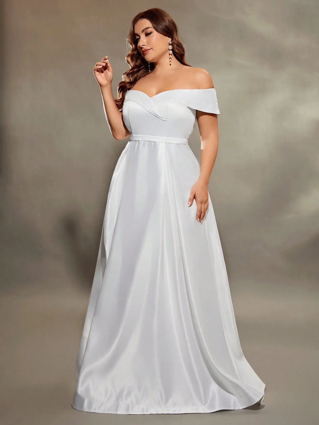 Mgiacy plus size Line neck irregular cross satin wedding gown full skirt Evening gown ball dress Party dress Bridesmaid dress