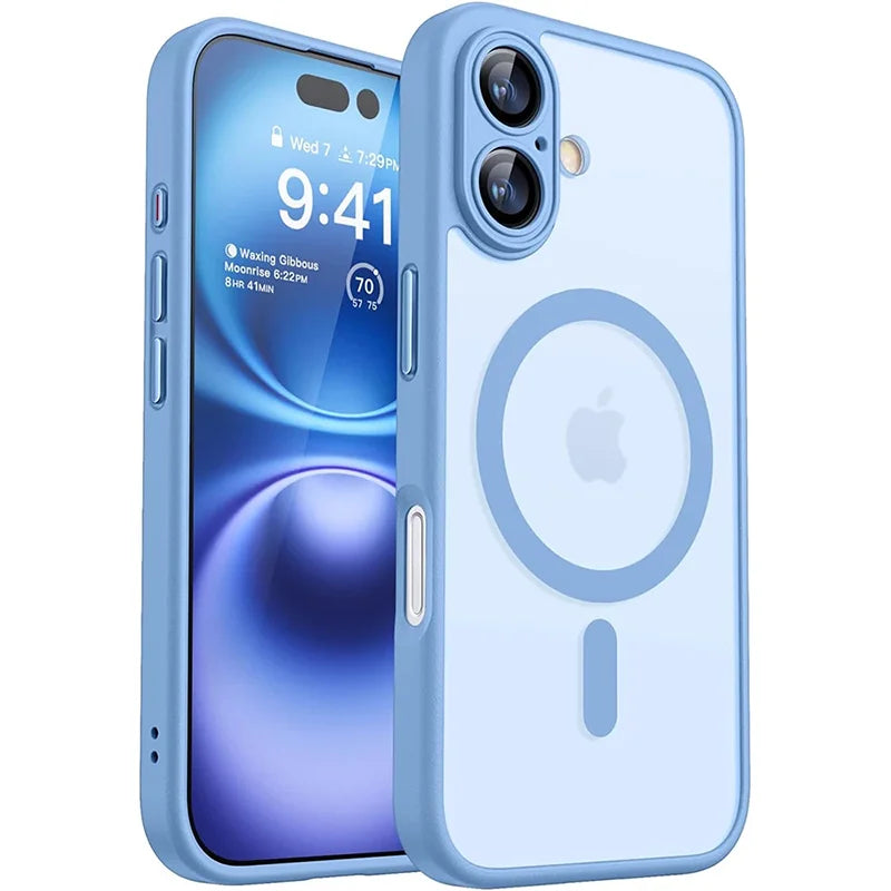 Magsafe Magnetic Luxury Armor Shockproof Case For iPhone 17 Air 16 15 14 13 Pro Max For Wireless Charge Matte Translucent Cover