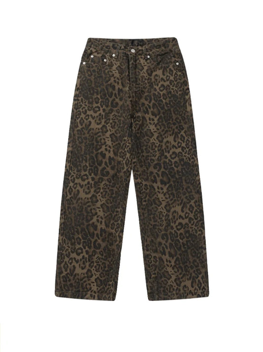 Baggy Leopard Print Y2k Jeans Women High Waisted  Casual