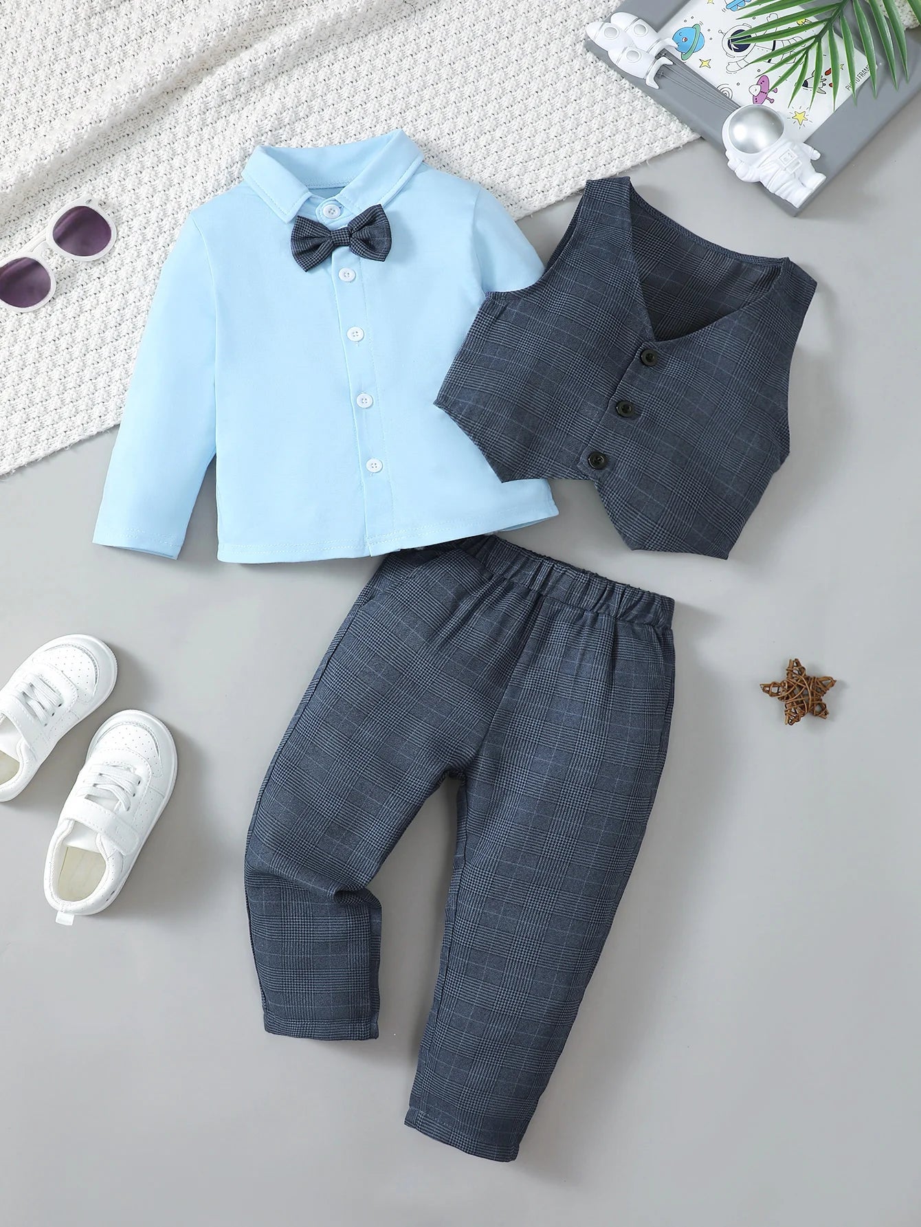 Winter  Cool   Boys  Shirt  With Bow  Beret  Stripe Little Gentleman  Set  For  3-7 Years  Old  Boys