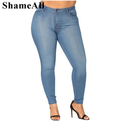 Plus Size Super Thin White Blue Stretch Skinny Pencil Jeans High Waist 5XL Slim Fit Jeans