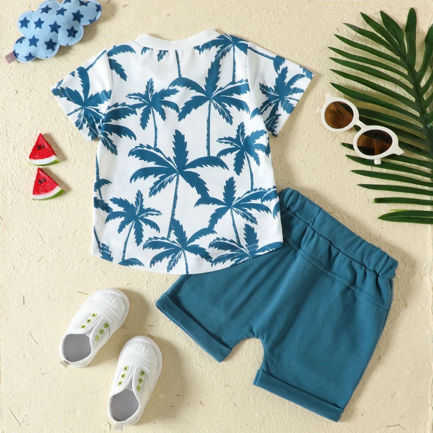 2Piece Sets Summer Newborn Boy Clothes Fashion Casual Print Beach Short Sleeve Cotton Tops+Shorts Baby Boutique Clothing BC216