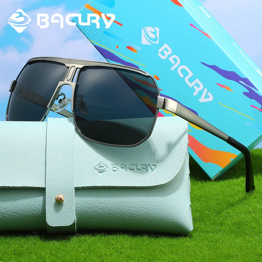 BACURY 1PCS Women Polarized Sunglasses Metal Frame Large Frame Box Walking Playing Driving Men Glasses Daily Wear Holiday Gifts
