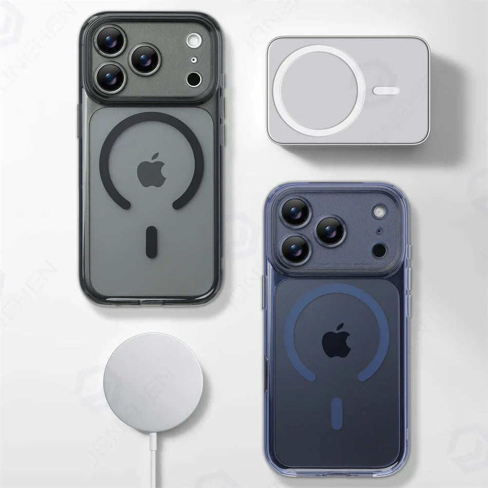 Business Matte Clear Camera Button Magnetic Case For iPhone 17 Pro Max Air 17pro Detachable Lens Shockproof Cover For Magsafe