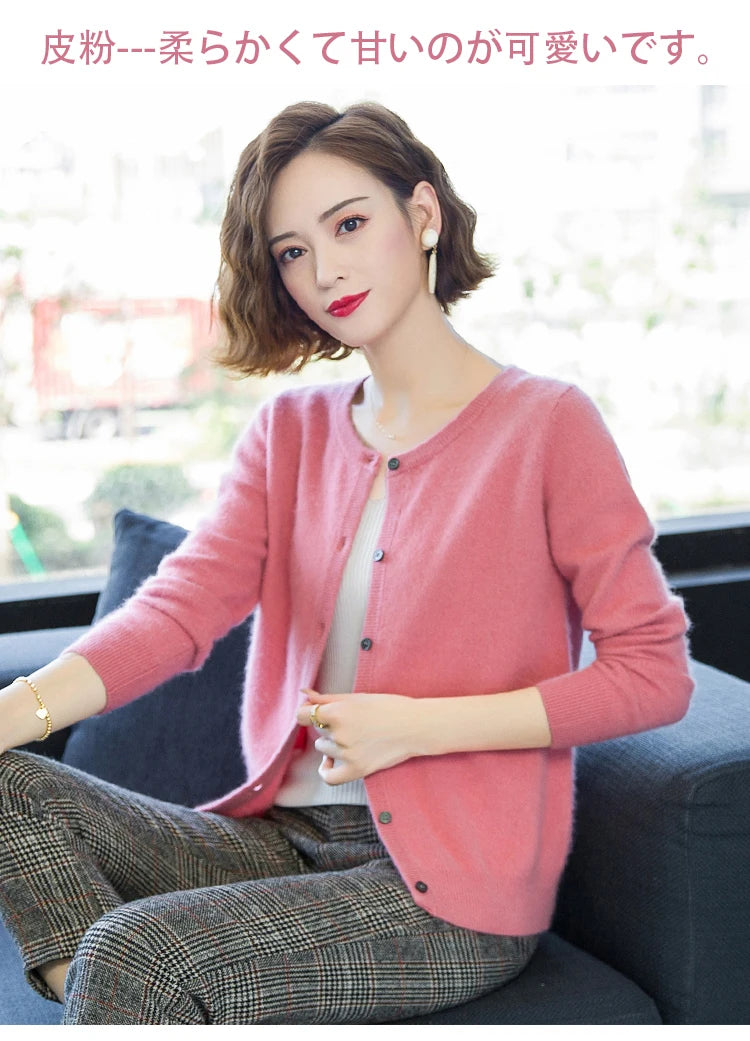 Women Cardigan Large Size Warm Pure Mink Cashmere Sweaters O-neck Loose Coat