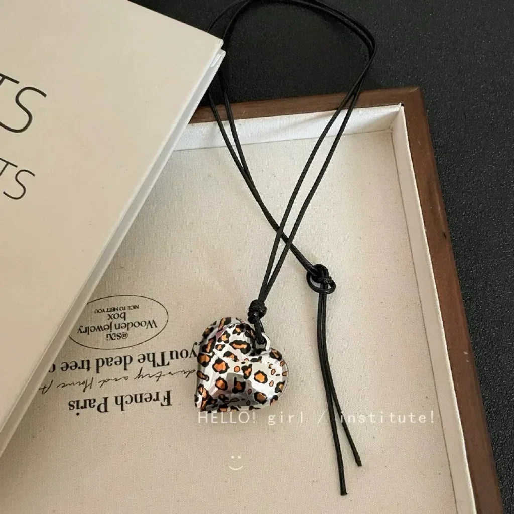 LATS New Heart Pendant Necklace for Women Men 85CM Adjustable Pull-out Sweater Chain Fashion Jewelry Accessory Gift