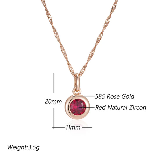 Shiny Red Natural Zircon Pendant Necklace Women Fashion 585 Rose Gold