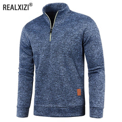 Men Hoodies Thicker Sweatshirts Half Zipper Pullover Autumn Solid Color Long Sleeve Tops