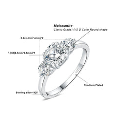 925 Sterling Silver 3 Stone Wedding Engagement Ring for Woman