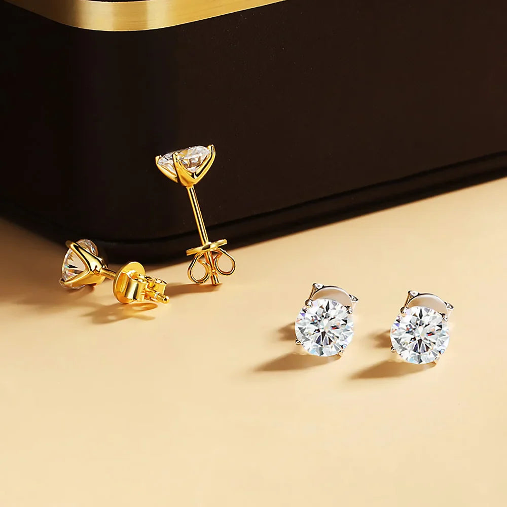 0.2-5ct Moissanite Stud Earring for Women Men Round D Color Diamond 925 Sterling Silver 18K Gold Plated Jewelry with Certificate