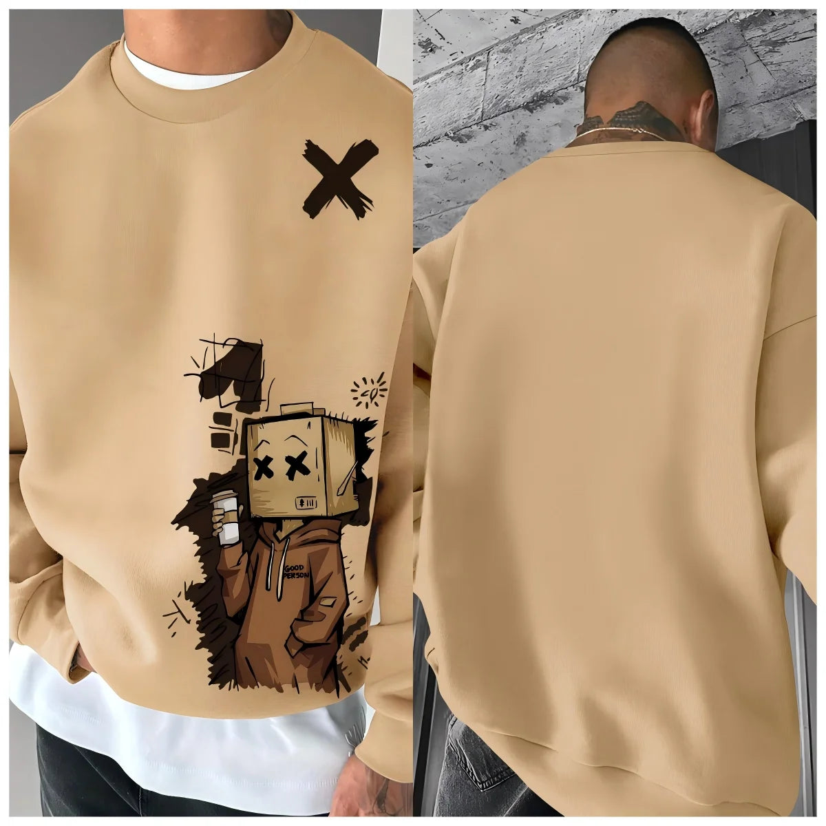 European and American Men's Autumn New Cartoon Printed Soft and Comfortable Hoodie Outdoor Street Style Long Sleeve