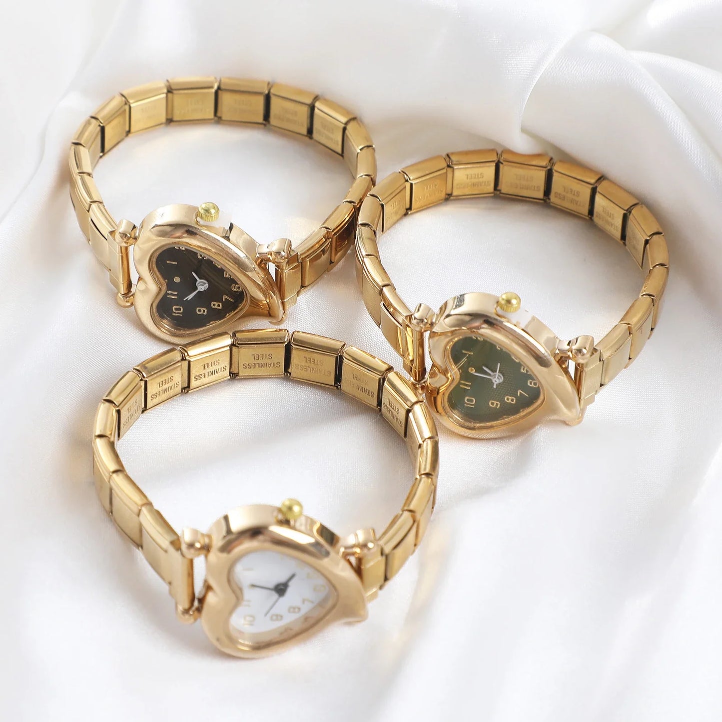 High Quality Fashion DIY 9MM Width Italian Elastic Charm Stainless Heart Shape Watch Bracelet Bangle for Friend Birthday Jewelry