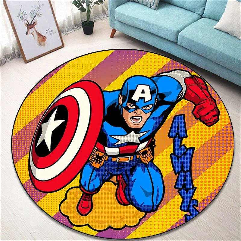 Marvel Round Carpet for Living Room Rugs Camping Picnic Mats Flannel Anti-Slip Rug