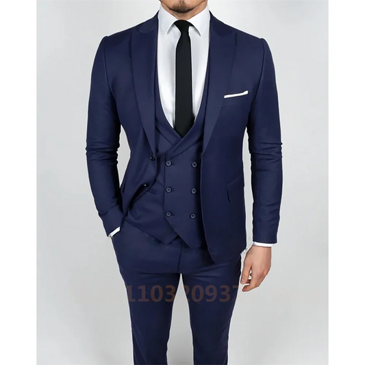 Beach Wedding Outfit Men: Navy Blue Men Suits Slim Fit 3 Pieces Best Men Wear Wedding
