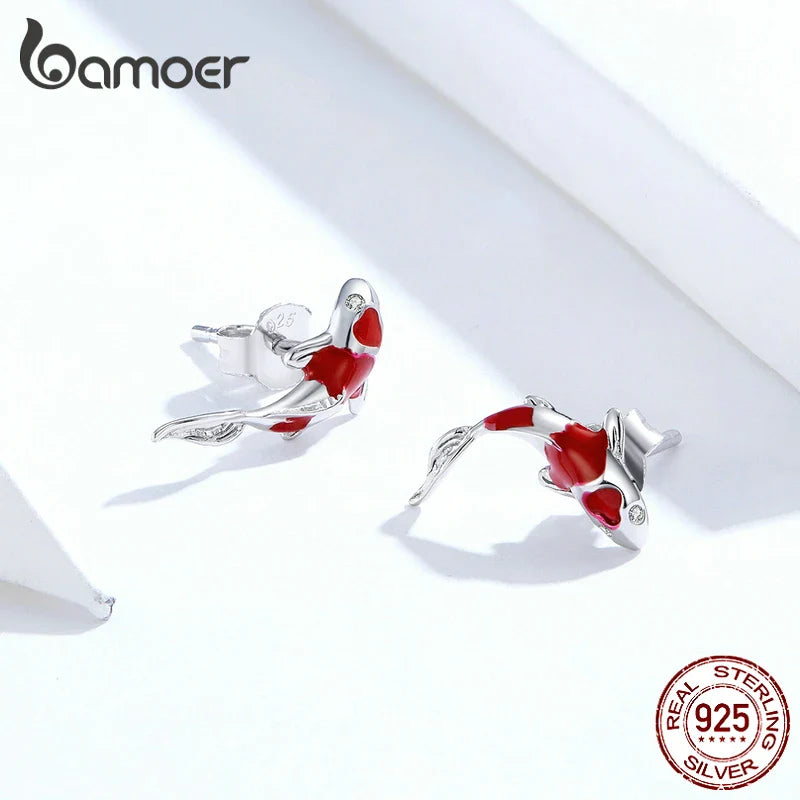 BAMOER Guardian Lucky Fish Rope Chain Bracelet Earrings Ring for Couple 925 Sterling Silver Enamel Jewelry Friendship Fashi