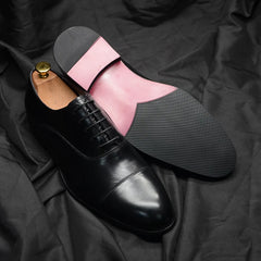 Luxury Genuine Leather Mens Business Dress Shoes Black Cap Toe Lace-Up Oxfords