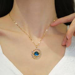 Light Luxurious Temperament Gorgeous Necklace Star and Moon Versatile Stainless