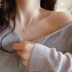 Korean Fashion Necklace for Women Heart Shaped Zircon Necklace Pendant