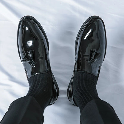 Fashion Men's Banquet Patent Leather Shoes Tassel Lofers Wedding Party Manager Man Luxury Formal Dress Slip-on Casual Shoes