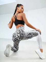 Women Leopard Seamless Yoga Pants High Waist Lifting Hip Honey Peach Hip Fitness Pants