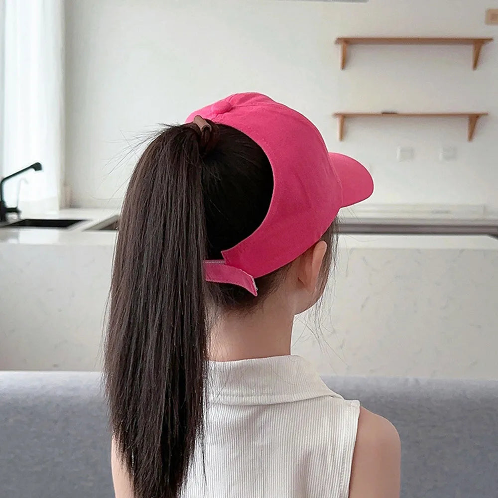 Kids Baseball Caps for Boys Girls Sun Hat Love Heart Hollow High Ponytail Caps Children Adjustable Baseball Caps for 4-12 Years