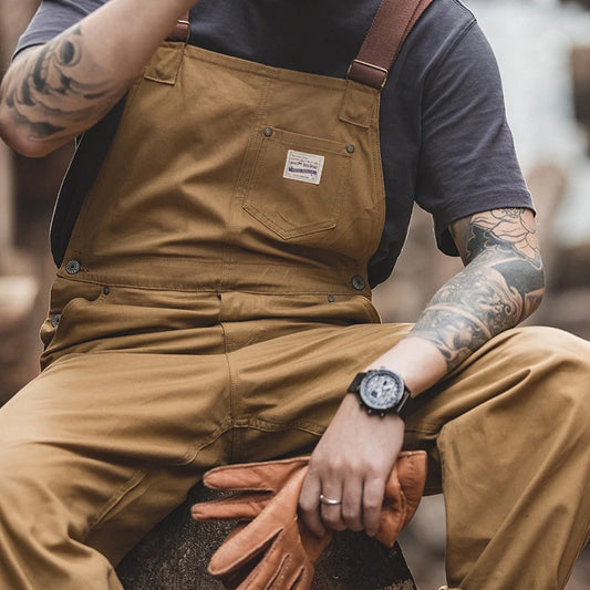 Khaki Overalls Men’s Baggy Workwear Vintage Amekaji Jumpsuit Pockets Cargo