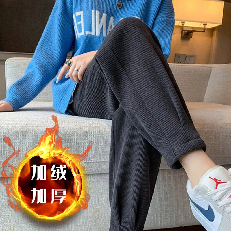 Women's Harem Pencil Pants Loose Pockets Plush Fleece Thick High Waist Sweatpants