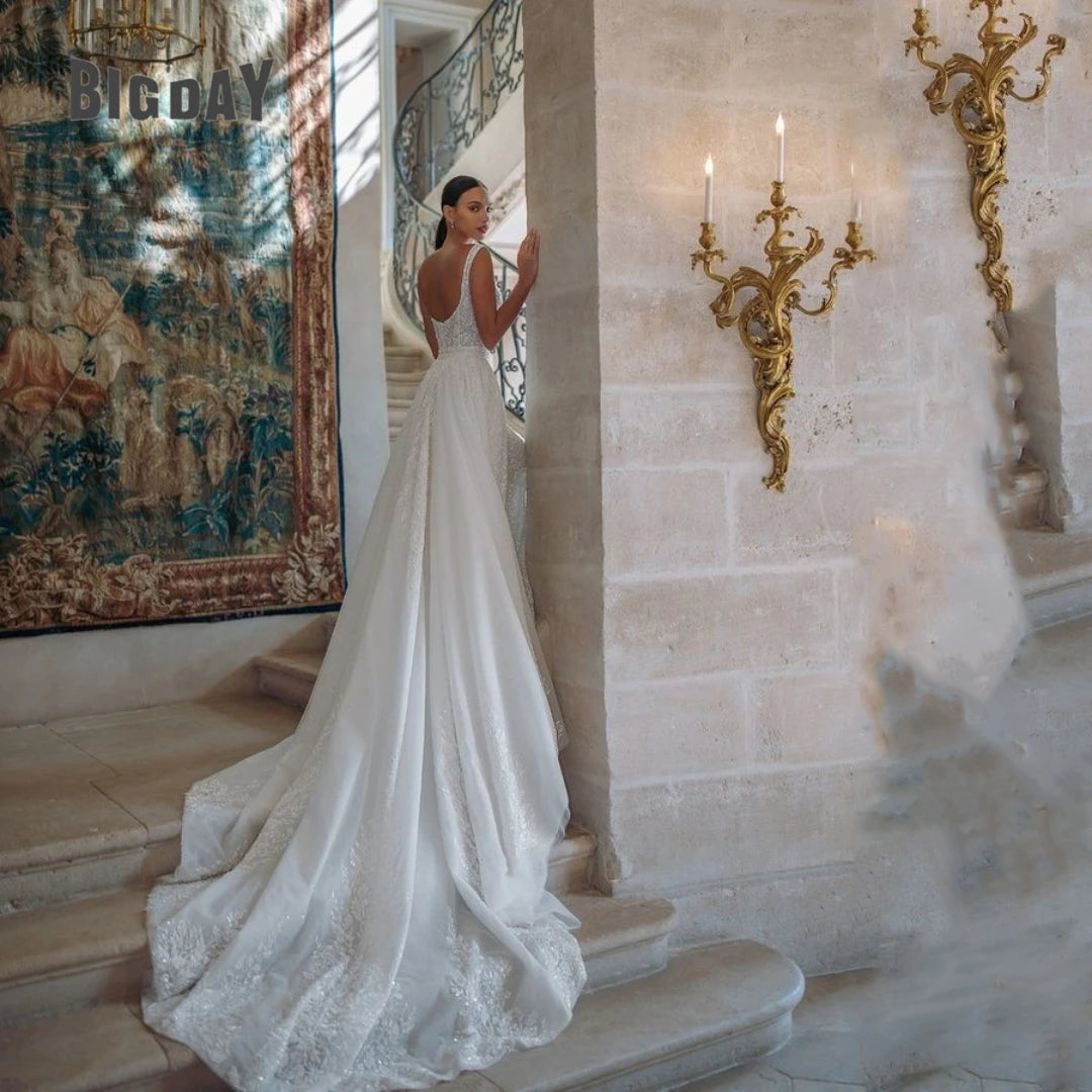 White Bridesmaid Dresses: Wedding Dress For Woman Square-Neck A-Line Lace