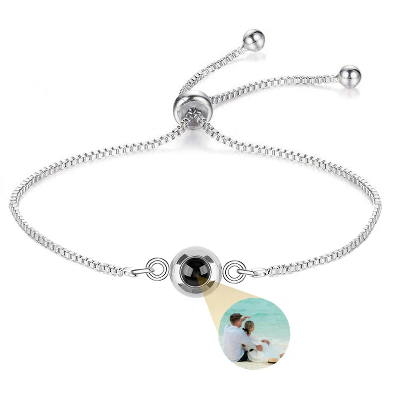 Custom Photo Bracelet Personalized Projection Bracelets with Picture Inside 100 Languages I Love You Stainless Steel Bracelet