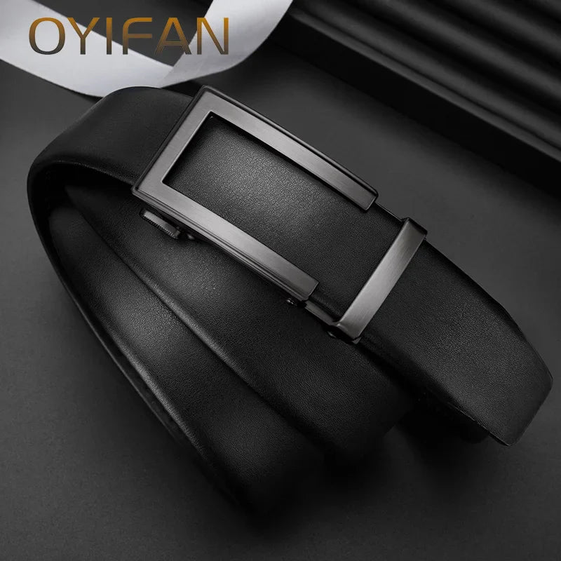 Fashion Designer Men's Automatic Belt 110-130cm Alloy Automatic Buckle Ratchet Belt Men's Genuine Leather Belt