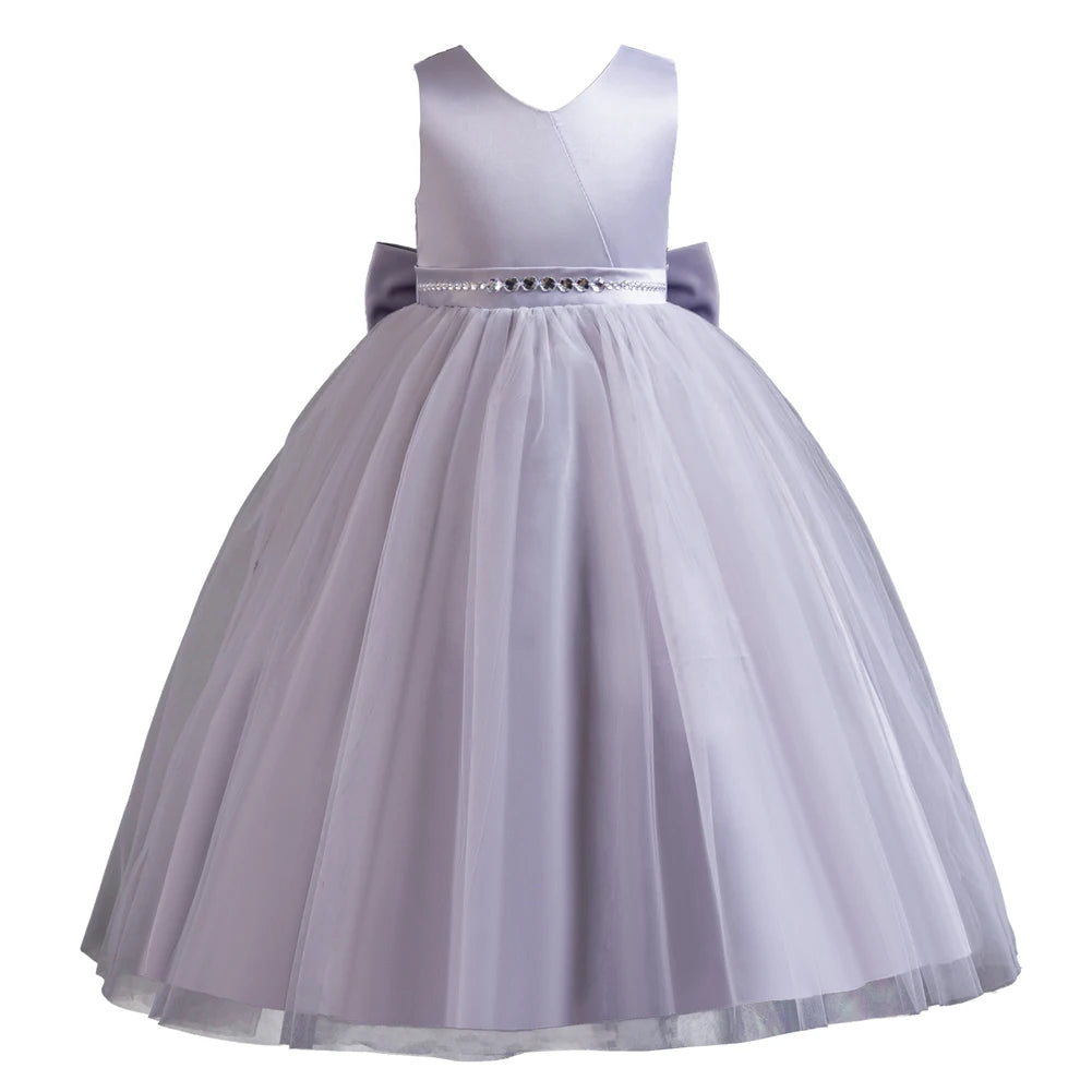 Sleeveless Big Bow Solid Princess Dress Piano Performance Dress Holiday Party Host Dress Flower Girl Wedding Evening Dress