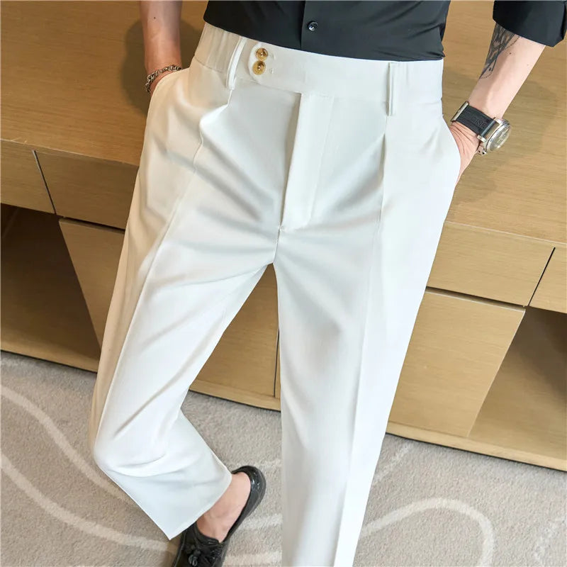 Elastic Waist Design Casual Trousers Men's Trousers White Summer