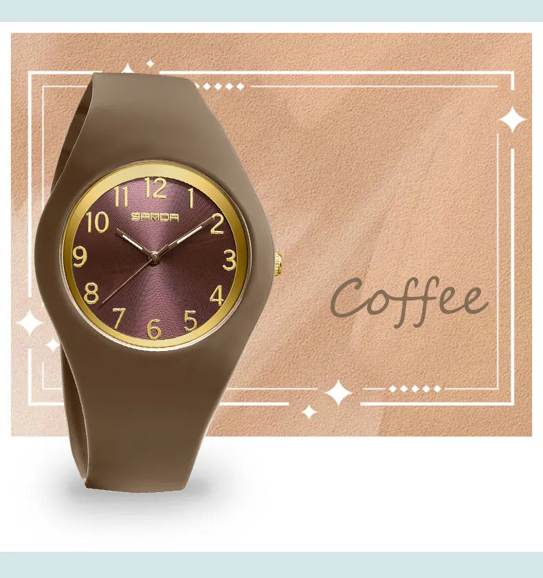 SANDA 6186 Simple Luxury Student Quartz Watch Clock Gift Outdoor Light Silicone Strap Wristwatch for Boy and Girl