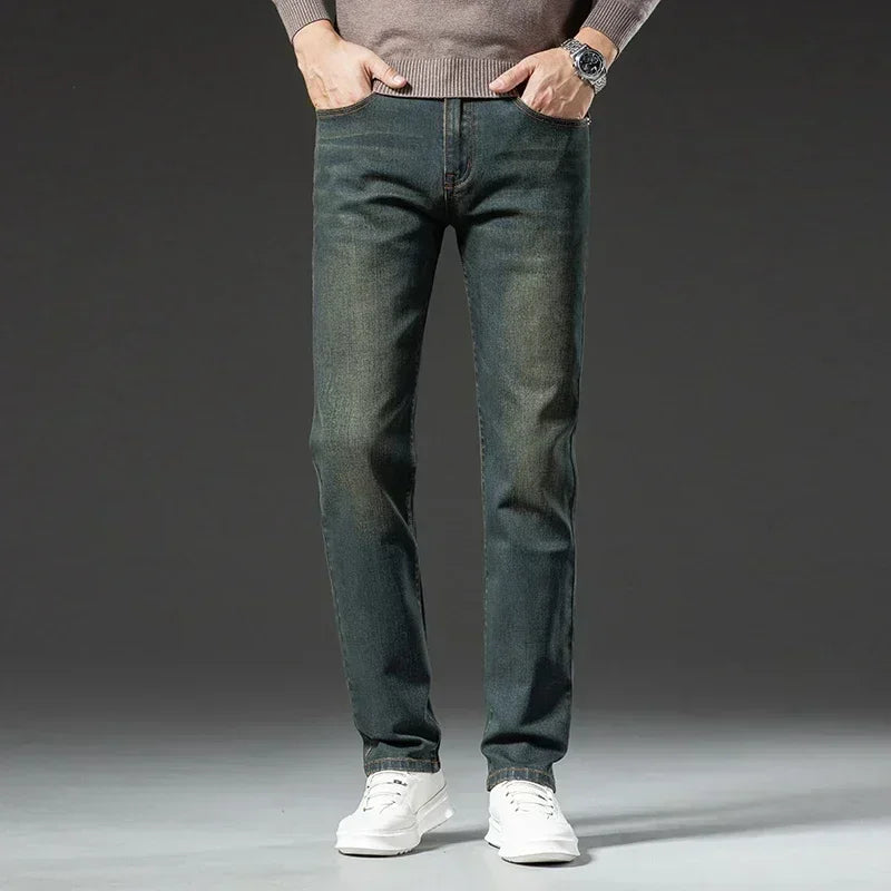 Early Autumn Brand Stretch Men Jeans Retro Slim Denim Trousers Fashion Casual Straight