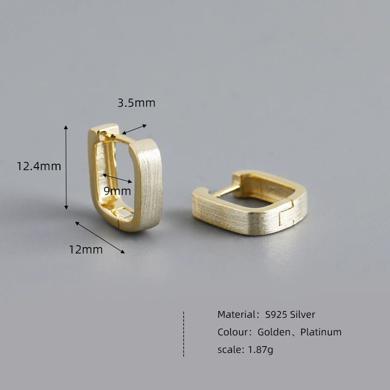 WANTME 925 Sterling Silver Fashion Matte Square Ear Clasps for Women European Statemnet Gold Huggies Hoop Earring Jewelry Gift