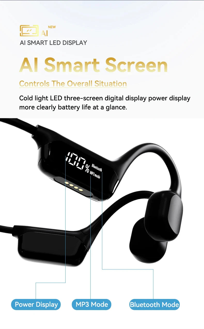 S10 Bluetooth 5.4 True Bone Conduction Headphone HIFI Music Headset 32GB MP3 Player LED Digital Display IPX8 Waterproof For Swim